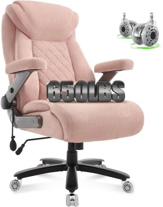 Main image of 650lbs Big and Tall Office Chair with Thick Spring Cushion,5D Flip Arm Ergonomic Executive Office Chair Adjustable Lumbar Airbag&Extra Wide,Comfy Large Padded Heavy Duty Game Chair,Pinkcloth