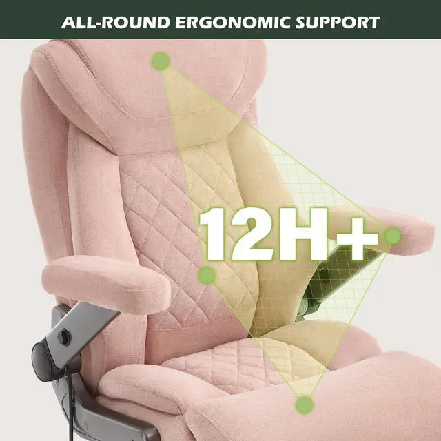Alt view image 7 of 7 - 650lbs Big and Tall Office Chair with Thick Spring Cushion,5D Flip Arm Ergonomic Executive Office Chair Adjustable Lumbar Airbag&Extra Wide,Comfy Large Padded Heavy Duty Game Chair,Pinkcloth