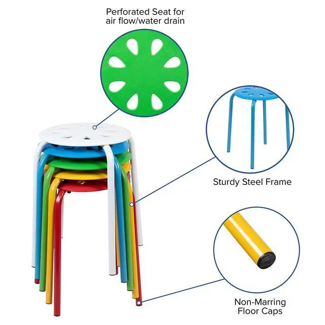 Alt view image 4 of 7 - Plastic Nesting Stack Stools-School/Home | 17.5"Height, Assorted Colors (5 Pack)