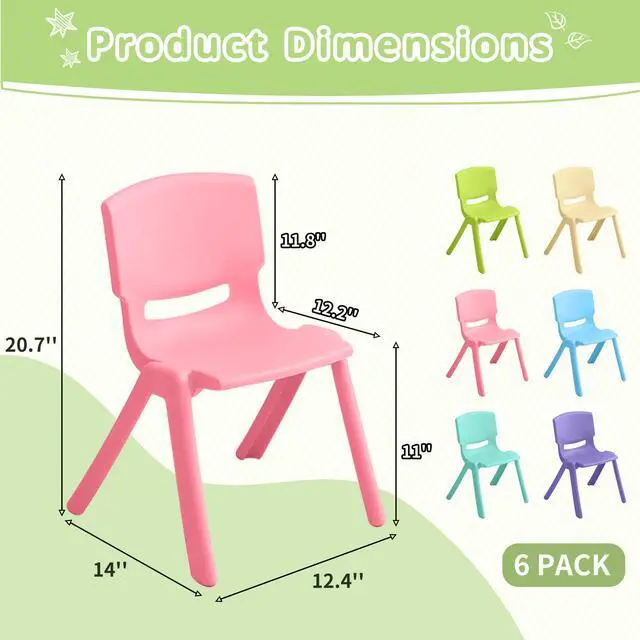 Alt view image 3 of 7 - 6Pcs Stackable School Chairs, Colorful Kids Plastic Chair for Toddlers with 11'' Seat, Kids Flexible Seating for Classroom Elementary, School, Daycare, Outdoor, Classroom Furniture (Light Colors-6PCS)