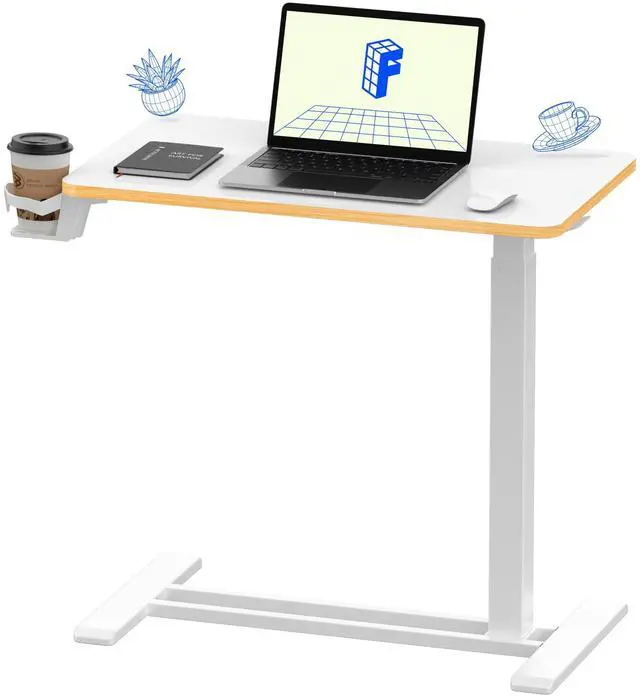 Main image of 28" Mobile Standing Desk Pneumatic Lift Computer Workstations | Computer workstation desk with hidden wheels,Laptop Rolling Cart for home office and small spaces.27.6"W x 15.7"D,White Maple
