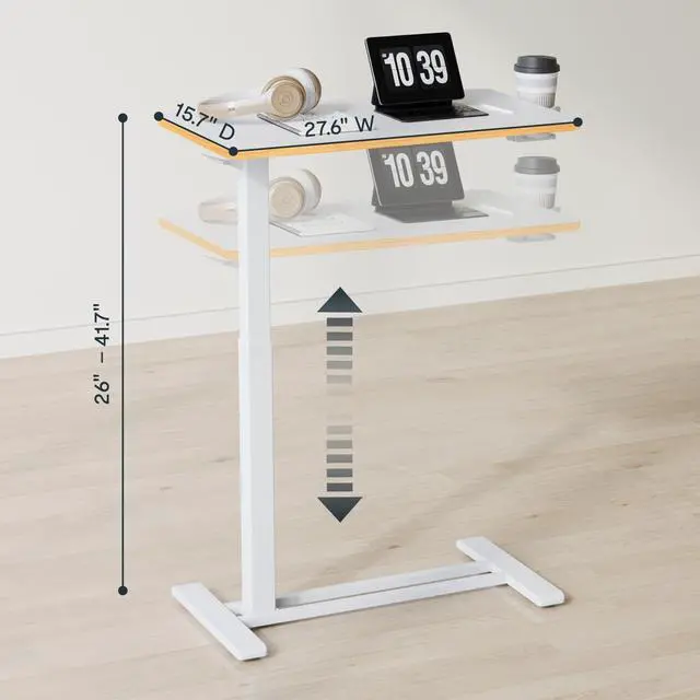 Alt view image 2 of 7 - 28" Mobile Standing Desk Pneumatic Lift Computer Workstations | Computer workstation desk with hidden wheels,Laptop Rolling Cart for home office and small spaces.27.6"W x 15.7"D,White Maple
