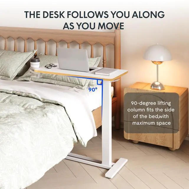 Alt view image 4 of 7 - 28" Mobile Standing Desk Pneumatic Lift Computer Workstations | Computer workstation desk with hidden wheels,Laptop Rolling Cart for home office and small spaces.27.6"W x 15.7"D,White Maple