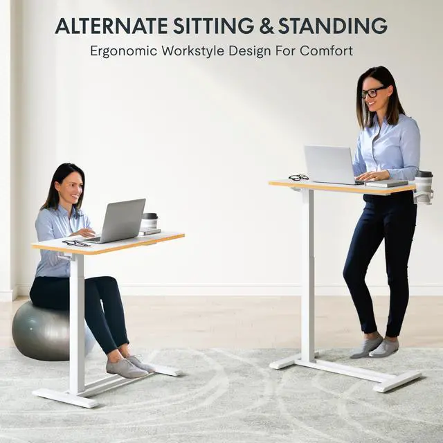 Alt view image 5 of 7 - 28" Mobile Standing Desk Pneumatic Lift Computer Workstations | Computer workstation desk with hidden wheels,Laptop Rolling Cart for home office and small spaces.27.6"W x 15.7"D,White Maple