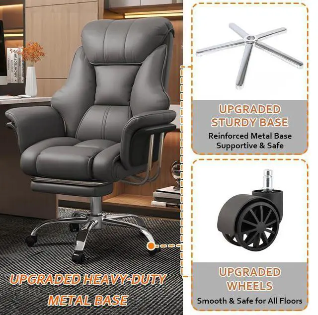 Alt view image 6 of 7 - Big and Tall Office Chair Wide Seat Ergonomic Leather Executive Desk Chair with Leg Rest, Heavy-Duty 550 lbs Adjustable Height Computer Gaming Chairs