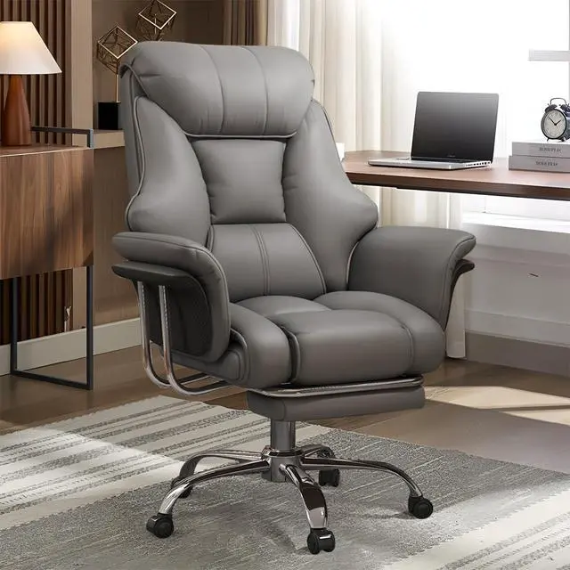 Alt view image 7 of 7 - Big and Tall Office Chair Wide Seat Ergonomic Leather Executive Desk Chair with Leg Rest, Heavy-Duty 550 lbs Adjustable Height Computer Gaming Chairs