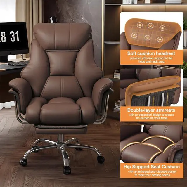Alt view image 3 of 7 - Big and Tall Office Chair Wide Seat Ergonomic Leather Executive Desk Chair with Leg Rest, Heavy-Duty 550 lbs Adjustable Height Computer Gaming Chairs
