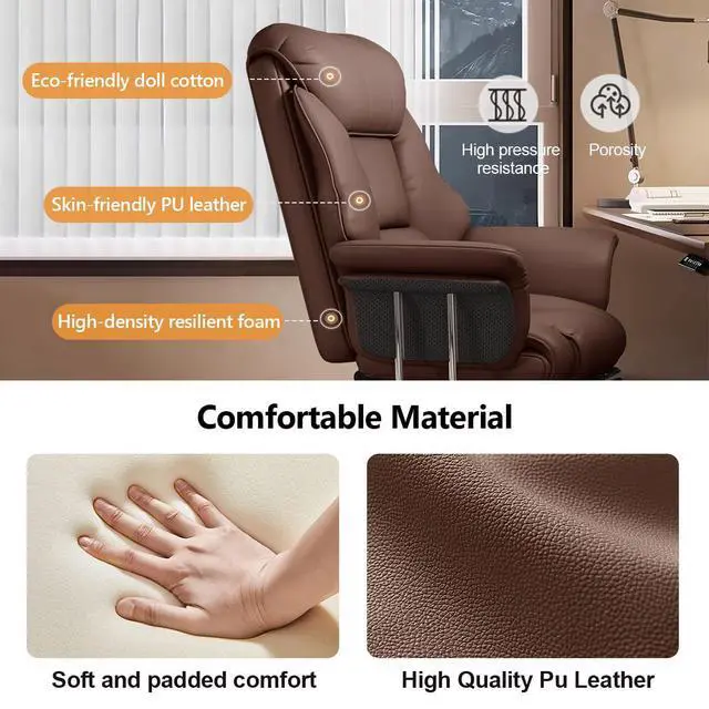 Alt view image 4 of 7 - Big and Tall Office Chair Wide Seat Ergonomic Leather Executive Desk Chair with Leg Rest, Heavy-Duty 550 lbs Adjustable Height Computer Gaming Chairs