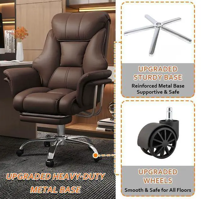 Alt view image 6 of 7 - Big and Tall Office Chair Wide Seat Ergonomic Leather Executive Desk Chair with Leg Rest, Heavy-Duty 550 lbs Adjustable Height Computer Gaming Chairs