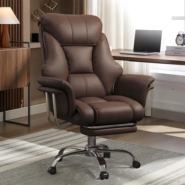 Alt view image 7 of 7 - Big and Tall Office Chair Wide Seat Ergonomic Leather Executive Desk Chair with Leg Rest, Heavy-Duty 550 lbs Adjustable Height Computer Gaming Chairs