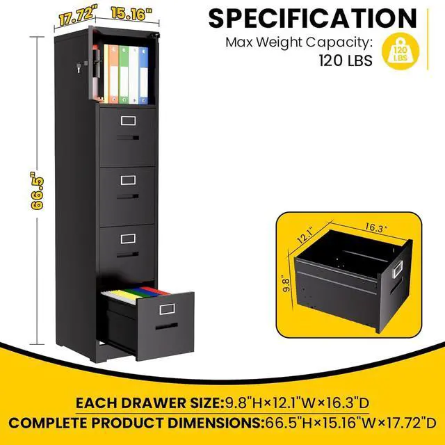 Alt view image 3 of 7 - Metal File Cabinet with Drawer Heavy Duty Locking File Cabinets | Home Office Steel Filing Cabinet Vertical File Cabinets for Legal/Letter Size File,Assembly Required