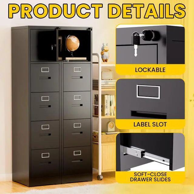 Alt view image 6 of 7 - Metal File Cabinet with Drawer Heavy Duty Locking File Cabinets | Home Office Steel Filing Cabinet Vertical File Cabinets for Legal/Letter Size File,Assembly Required