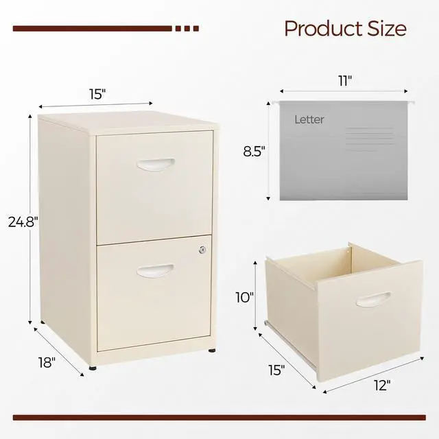 Alt view image 3 of 7 - 2 Drawer File Cabinet with Lock, Metal Filing Cabinet for Office | Small File Cabinets for Home Office, Under Desk Vertical File Cabinet Fit Hanging Files, Letter & A4 Documents