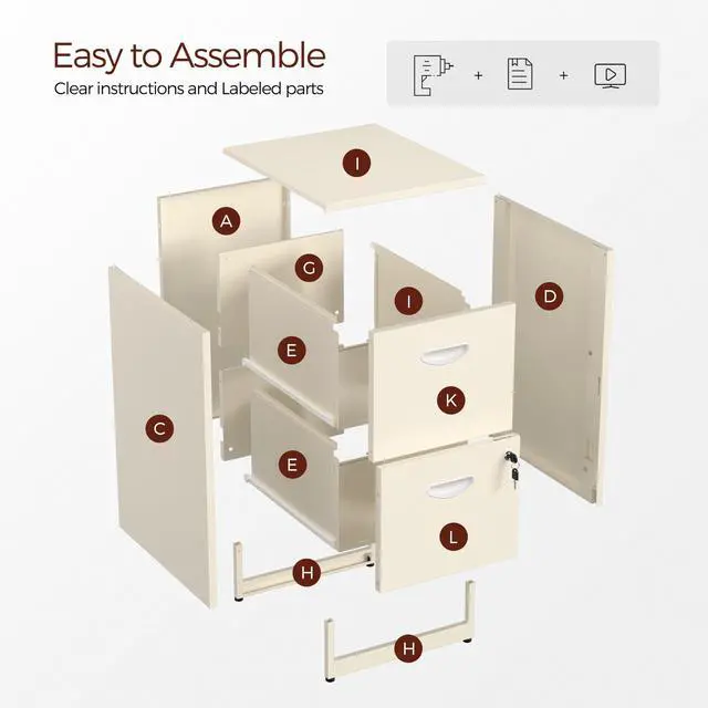 Alt view image 6 of 7 - 2 Drawer File Cabinet with Lock, Metal Filing Cabinet for Office | Small File Cabinets for Home Office, Under Desk Vertical File Cabinet Fit Hanging Files, Letter & A4 Documents