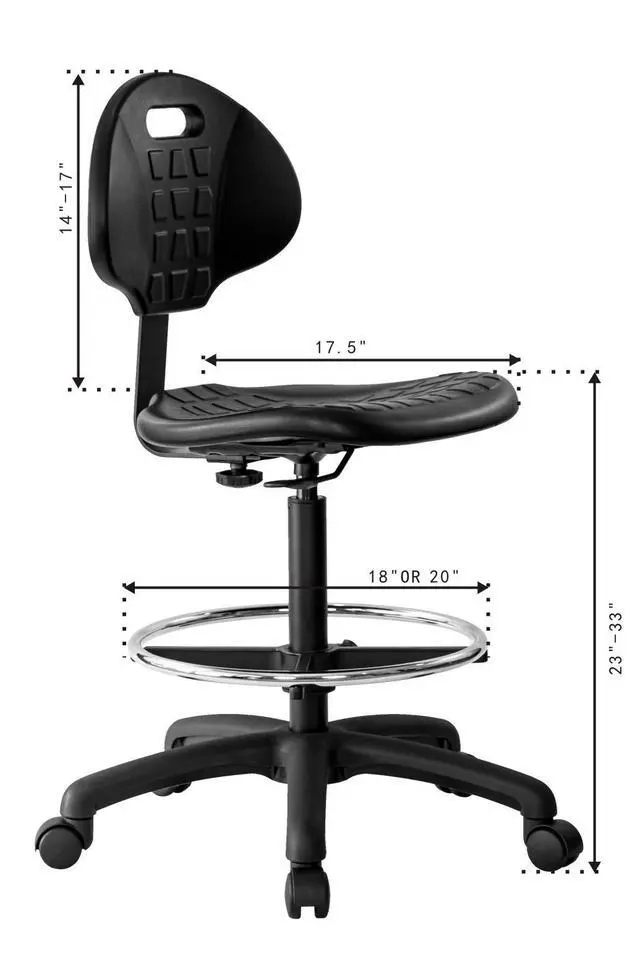 Alt view image 3 of 7 - Heavy Duty Ergonomic Drafting Stool Black-Easy to Clean-Largest (20") Adj. Footring and Base (26") on the Market. Seat Ht Range (23"-33"). for Home, Auto, Lab, Cleanroom. Durable
