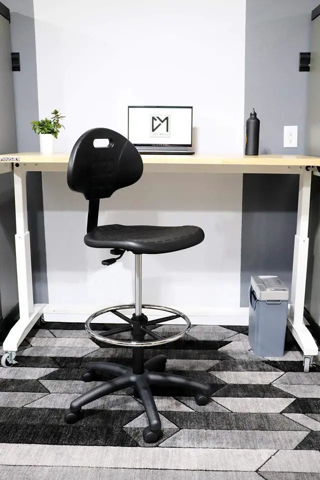 Alt view image 2 of 7 - Heavy Duty Ergonomic Drafting Stool Black-Easy to Clean-Largest (20") Adj. Footring and Base (26") on the Market. Seat Ht Range (23"-33"). for Home, Auto, Lab, Cleanroom. Durable