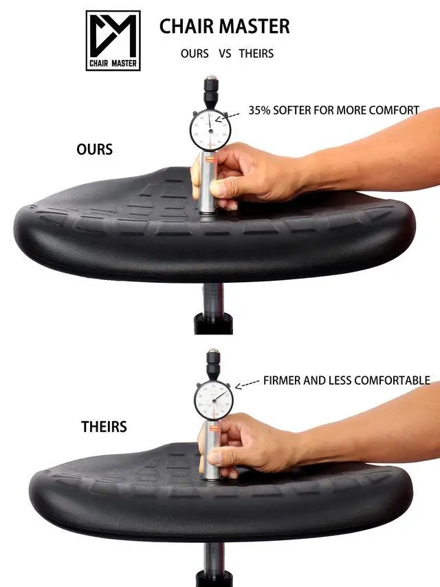 Alt view image 6 of 7 - Heavy Duty Ergonomic Drafting Stool Black-Easy to Clean-Largest (20") Adj. Footring and Base (26") on the Market. Seat Ht Range (23"-33"). for Home, Auto, Lab, Cleanroom. Durable