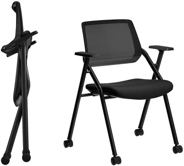 Main image of 2 Pack Stackable & Foldable Conference Room Chairs, Mesh Guest Reception Chair with Arms, Office Chair with Ergonomic Bouncing Back for Meeting, Guest & Reception, Training & Waiting Room