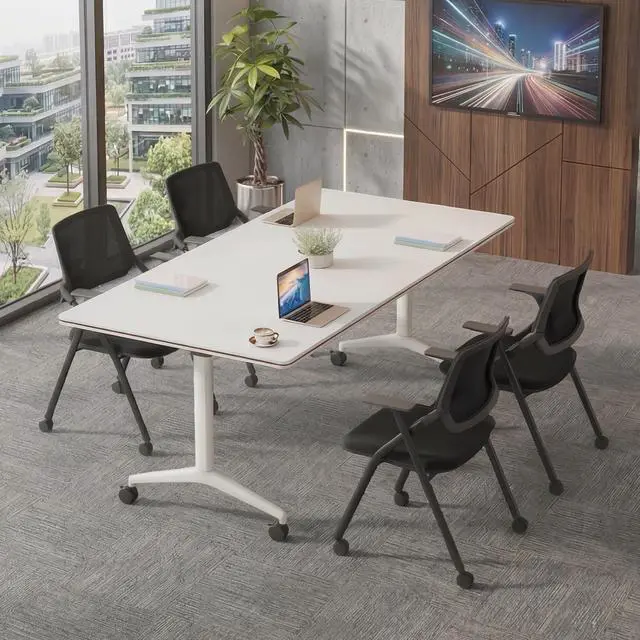 Alt view image 7 of 7 - 2 Pack Stackable & Foldable Conference Room Chairs, Mesh Guest Reception Chair with Arms, Office Chair with Ergonomic Bouncing Back for Meeting, Guest & Reception, Training & Waiting Room