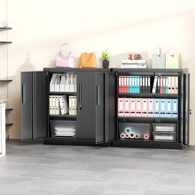 Alt view image 2 of 7 - Metal Garage Storage Cabinet, 36" Locking File Cabinet with Adjustable Shelves and 2 Doors for Home Office,School, Black