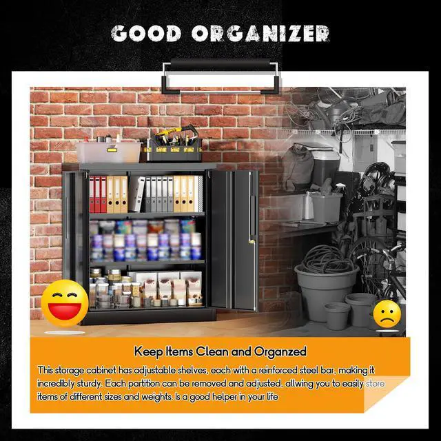 Alt view image 3 of 7 - Metal Garage Storage Cabinet, 36" Locking File Cabinet with Adjustable Shelves and 2 Doors for Home Office,School, Black