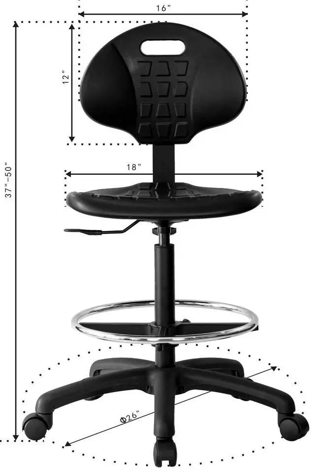 Alt view image 7 of 7 - Heavy Duty Ergonomic Drafting Stool Black-Easy to Clean-Largest (20") Adj. Footring and Base (26") on the Market. Seat Ht Range (23"-33"). for Home, Auto, Lab, Cleanroom. Durable