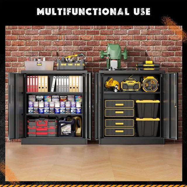 Alt view image 6 of 7 - Metal Garage Storage Cabinet, 36" Locking File Cabinet with Adjustable Shelves and 2 Doors for Home Office,School, Black