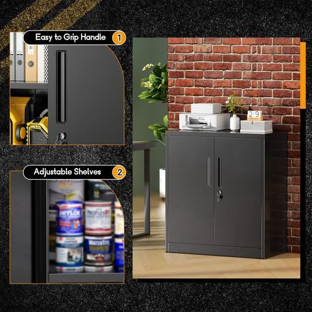 Alt view image 7 of 7 - Metal Garage Storage Cabinet, 36" Locking File Cabinet with Adjustable Shelves and 2 Doors for Home Office,School, Black