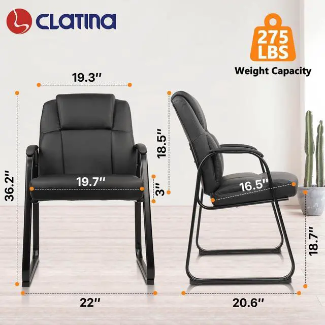 Alt view image 3 of 7 - Classic Leather Soft Reception Chair with Padded Armrests and Sled Base, Executive Guest Chair for Office Computer Desk Conference Waiting Meeting Room, Black (4 Pack)