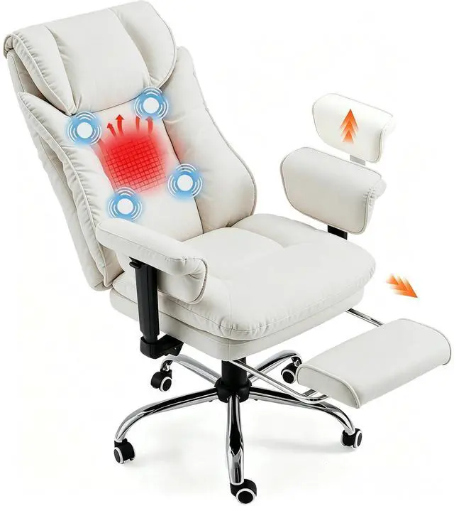 Main image of Ergonomic Massage Office Chair with Heat | 155° Reclining High Back Executive Desk Chair, 4-Point Vibration, Lumbar Support, Adjustable Armrests for Home Office, Beige