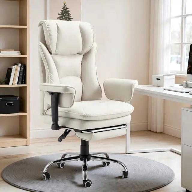 Alt view image 2 of 7 - Ergonomic Massage Office Chair with Heat | 155° Reclining High Back Executive Desk Chair, 4-Point Vibration, Lumbar Support, Adjustable Armrests for Home Office, Beige