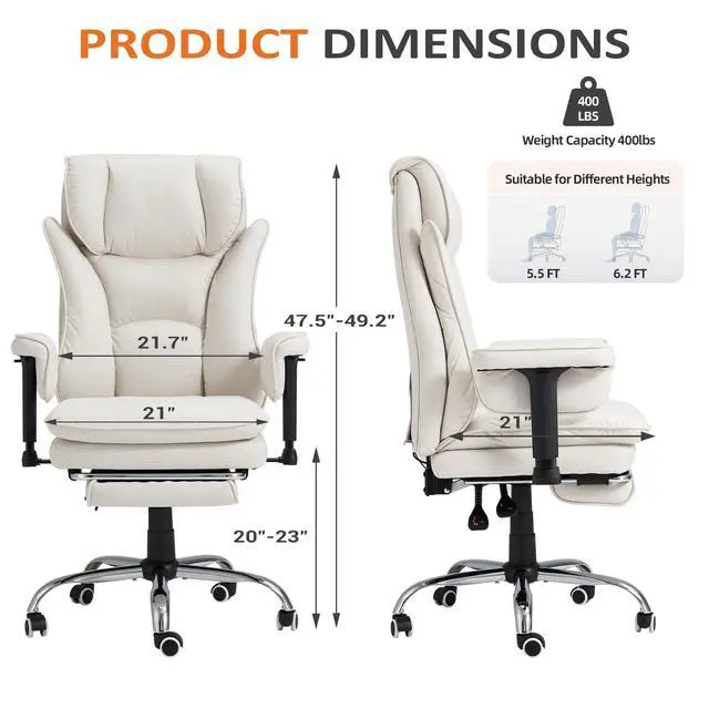 Alt view image 3 of 7 - Ergonomic Massage Office Chair with Heat | 155° Reclining High Back Executive Desk Chair, 4-Point Vibration, Lumbar Support, Adjustable Armrests for Home Office, Beige