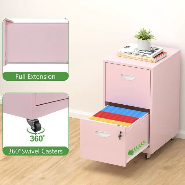 Alt view image 4 of 7 - 2 Drawer Rolling File Cabinet with Lock,Filing Cabinets for Home Office,Two Drawer File Cabinet, Mobile Under Desk File Cabinets,Printer Stand with Wheels Fit Letter/A4,Assembly Required