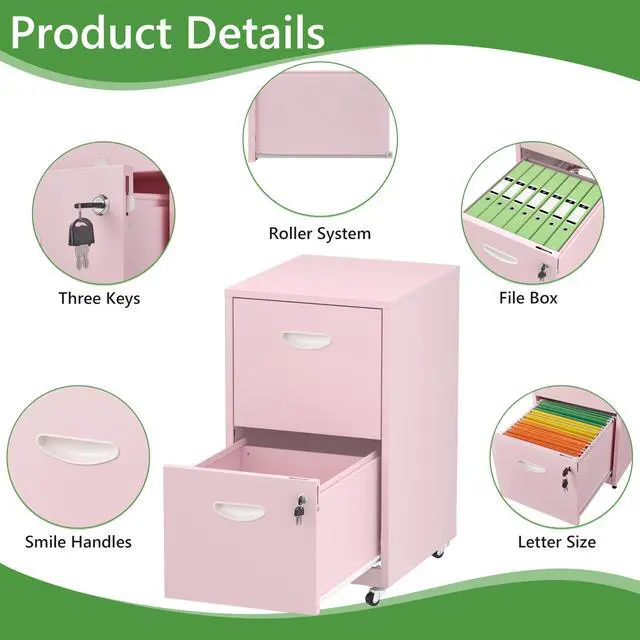 Alt view image 5 of 7 - 2 Drawer Rolling File Cabinet with Lock,Filing Cabinets for Home Office,Two Drawer File Cabinet, Mobile Under Desk File Cabinets,Printer Stand with Wheels Fit Letter/A4,Assembly Required