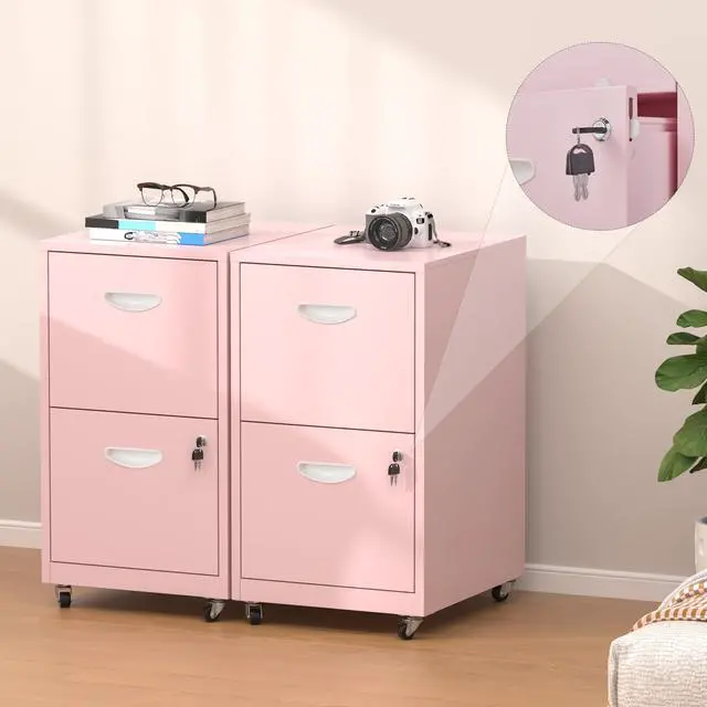 Alt view image 6 of 7 - 2 Drawer Rolling File Cabinet with Lock,Filing Cabinets for Home Office,Two Drawer File Cabinet, Mobile Under Desk File Cabinets,Printer Stand with Wheels Fit Letter/A4,Assembly Required