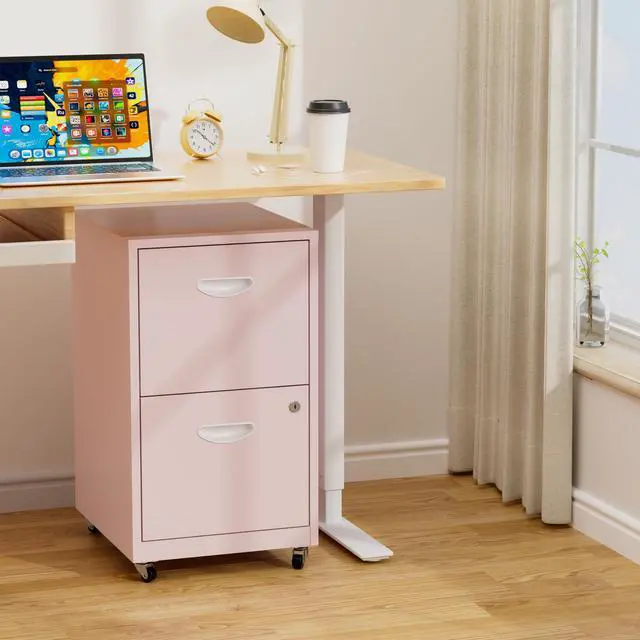 Alt view image 7 of 7 - 2 Drawer Rolling File Cabinet with Lock,Filing Cabinets for Home Office,Two Drawer File Cabinet, Mobile Under Desk File Cabinets,Printer Stand with Wheels Fit Letter/A4,Assembly Required