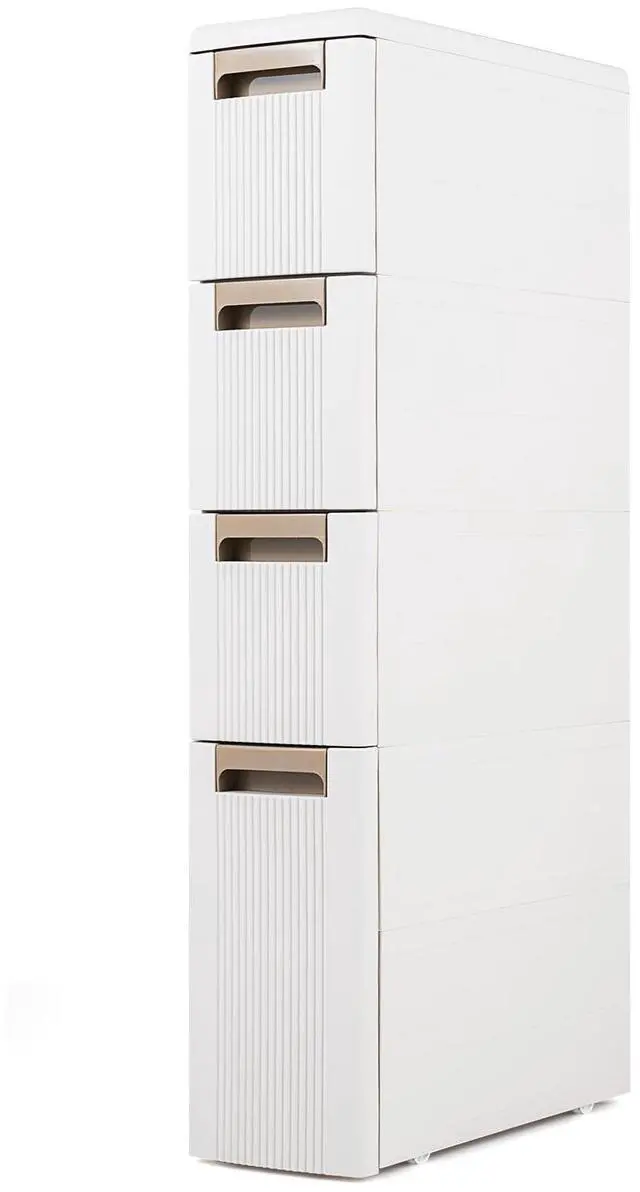Main image of 4-Tier Narrow Storage Cabinet, Slim Rolling Cart with 4 Drawers & 3 Removable Dividers, Plastic Storage Organizer with Wheels for Small Spaces Bathroom Kitchen
