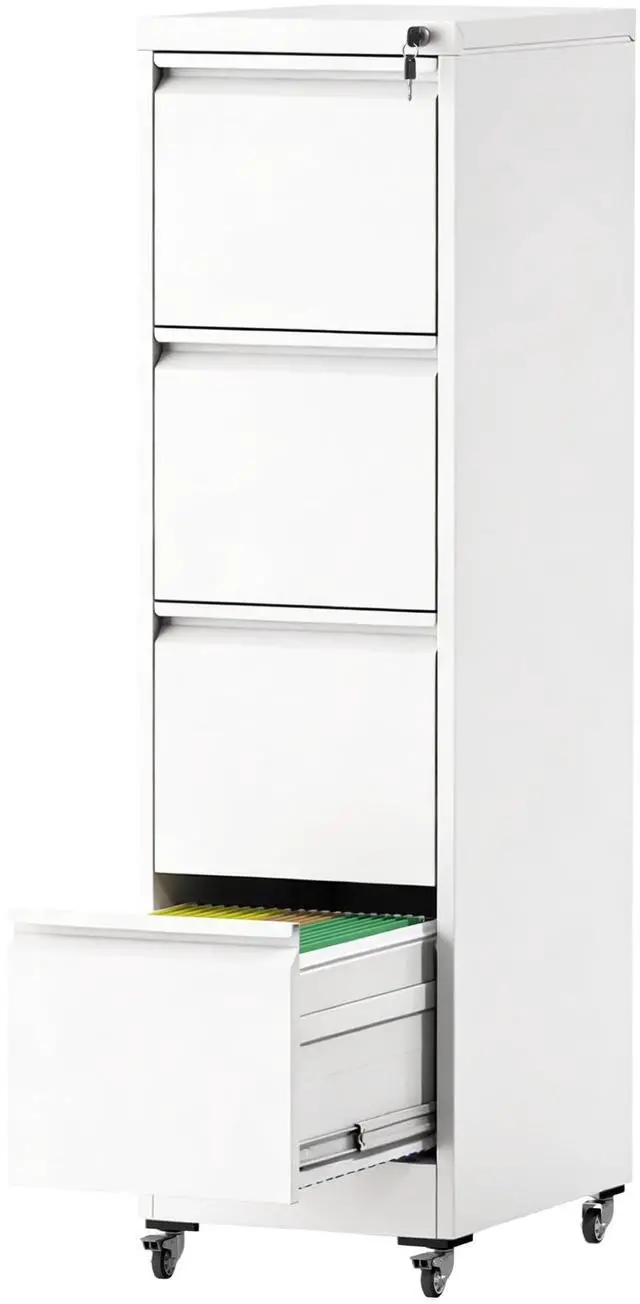 Main image of 4 Drawer File Cabinet with Lock, Vertical Metal Filing Cabinet White | 54.3"H x 15"W x 18"D Rolling Office Storage Cabinet with Wheels, Fit Letter, Legal, A4 and F4, Assembly Required