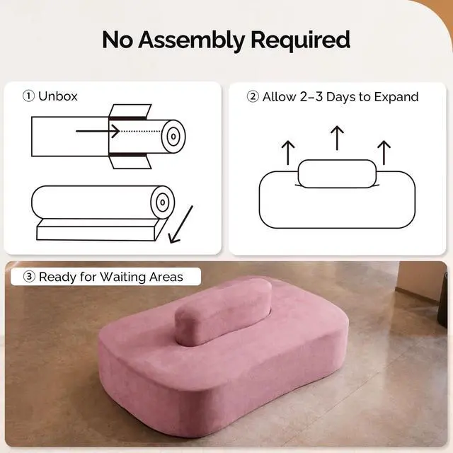 Alt view image 6 of 7 - 71.6'' Double-Sided Plush Waiting Room Bench, Fully Assembled, Seating for 4-6 People, Lobby Furniture for Beauty Salon, SPA & Office Lobby, Pink