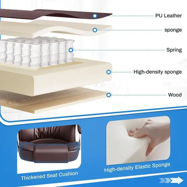 Alt view image 7 of 7 - Leather High Back Office Chair Ergonomic Executive Office Chair Swivel Computer Desk Chair Lumbar Support Soft Cushioned Padded Arms (Brown)