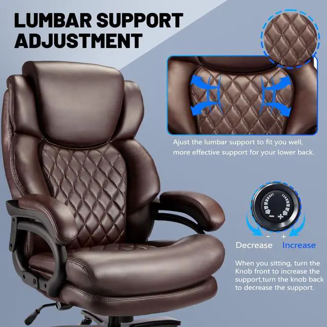 Alt view image 6 of 7 - 800lbs Big and Tall Office Chair, Executive Chair with Adjustable Headrest, High Back Extra Wide Seat, Heavy Duty PU Leather for Home Office, Comfortable Large Computer Desk Chair