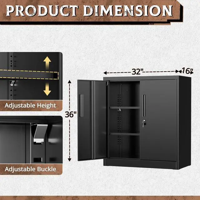 Alt view image 3 of 7 - 36" Metal Office Storage Locking Cabinet, Lockable Garage Storage Cabinets, High Office File Cabinet with Adjustable Shelves for Garage(Black)