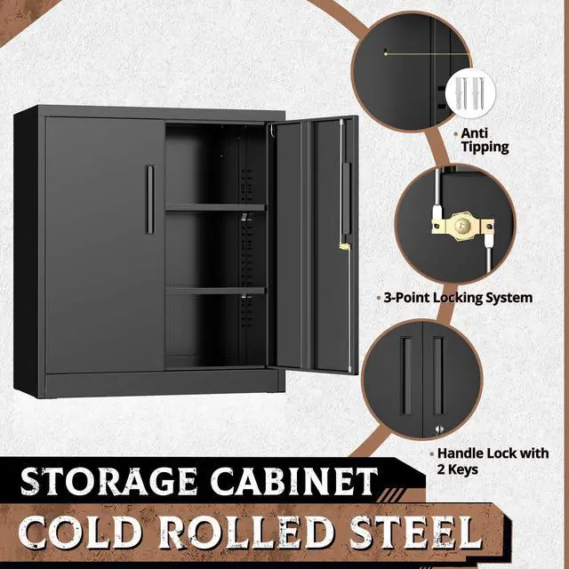 Alt view image 4 of 7 - 36" Metal Office Storage Locking Cabinet, Lockable Garage Storage Cabinets, High Office File Cabinet with Adjustable Shelves for Garage(Black)