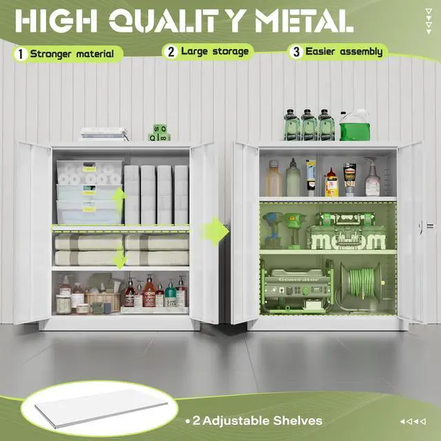 Alt view image 3 of 7 - 36" Metal Office Storage Locking Cabinet, Lockable Garage Storage Cabinets, High Office File Cabinet with Adjustable Shelves for Garage(White)
