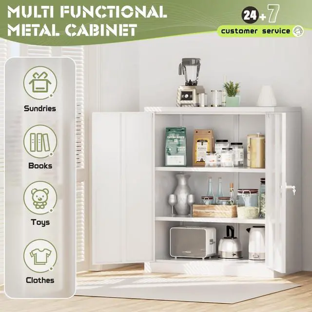 Alt view image 4 of 7 - 36" Metal Office Storage Locking Cabinet, Lockable Garage Storage Cabinets, High Office File Cabinet with Adjustable Shelves for Garage(White)