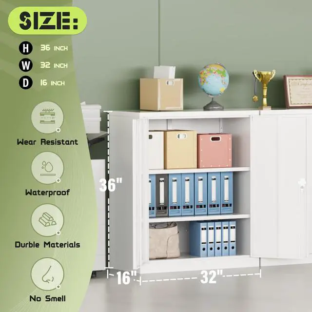 Alt view image 2 of 7 - 36" Metal Office Storage Locking Cabinet, Lockable Garage Storage Cabinets, High Office File Cabinet with Adjustable Shelves for Garage(White)