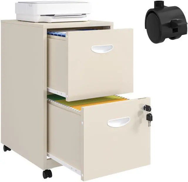 Main image of 2 Drawer File Cabinet with Lock, Filing Cabinets with Wheels | Rolling File Cabinets for Home Office, Metal Office File Cabinet, Holding Letters and File Boxes, Assembly Required, Cream