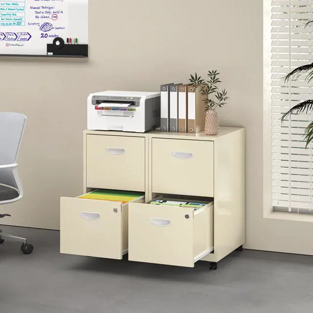 Alt view image 2 of 7 - 2 Drawer File Cabinet with Lock, Filing Cabinets with Wheels | Rolling File Cabinets for Home Office, Metal Office File Cabinet, Holding Letters and File Boxes, Assembly Required, Cream