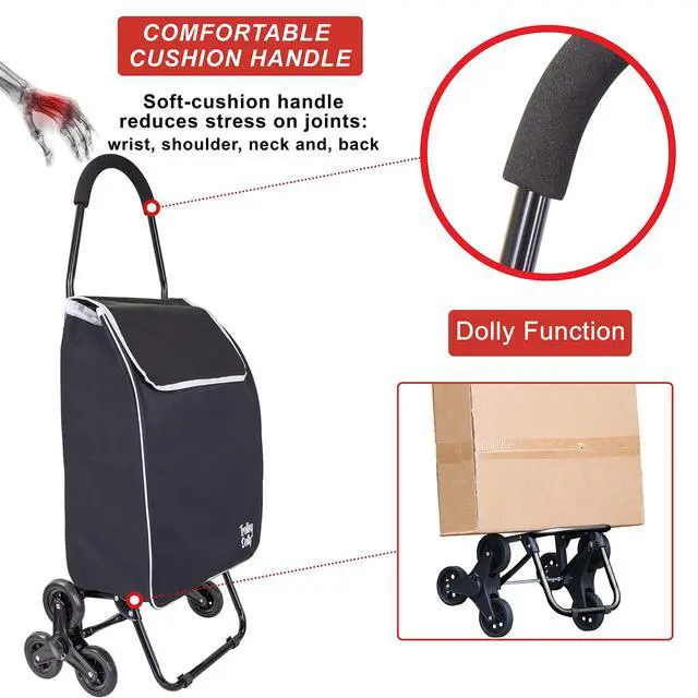 Alt view image 2 of 6 - Trolley Dolly Sport Stair Climber Foldable Grocery Cart on Wheels Multi Use Rolling Cart with Removable Bag, Hand Truck Dolly Function, and Stair Climbing Wheels, Black