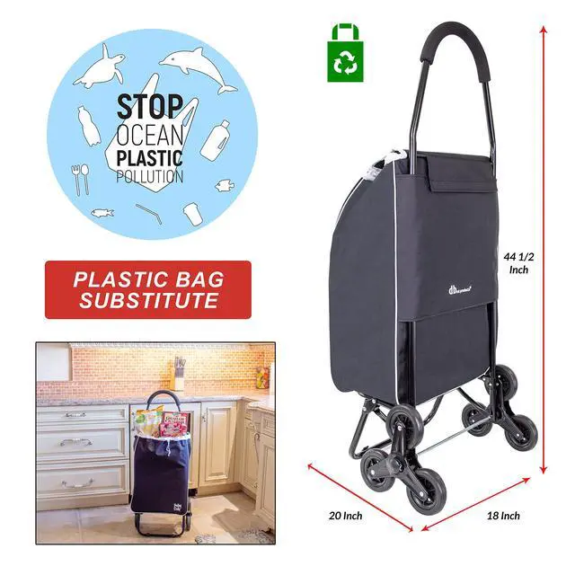 Alt view image 3 of 6 - Trolley Dolly Sport Stair Climber Foldable Grocery Cart on Wheels Multi Use Rolling Cart with Removable Bag, Hand Truck Dolly Function, and Stair Climbing Wheels, Black